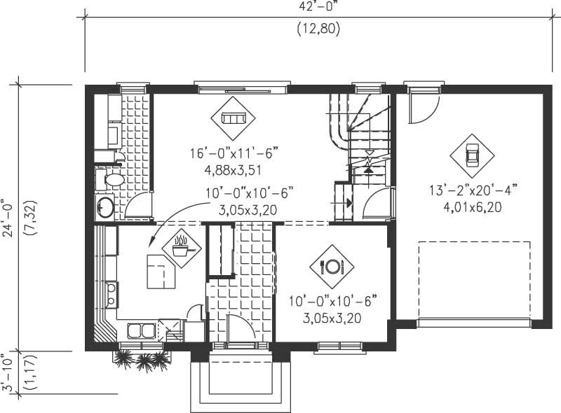 Floor Plan First Story of Multi-Level Plan #157-1641
