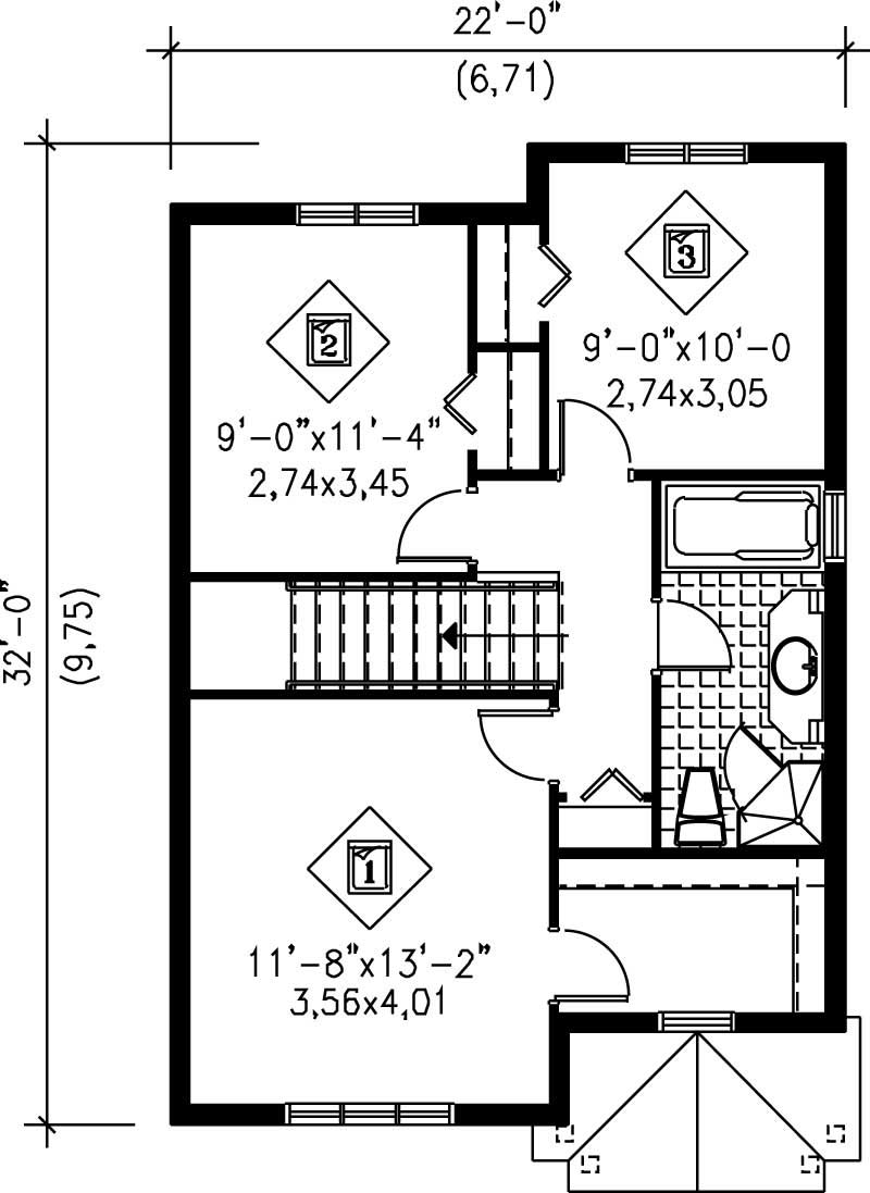Floor Plan Second Story of Small House Plans #157-1644