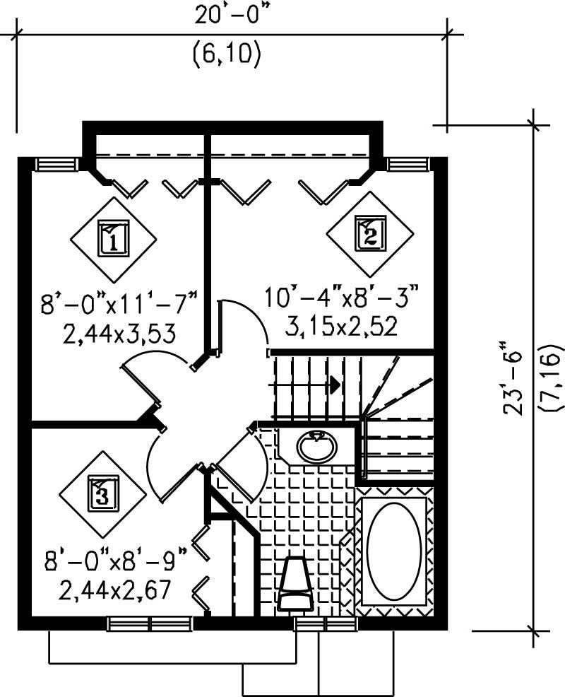 Floor Plan Second Story of Small House Plans #157-1647