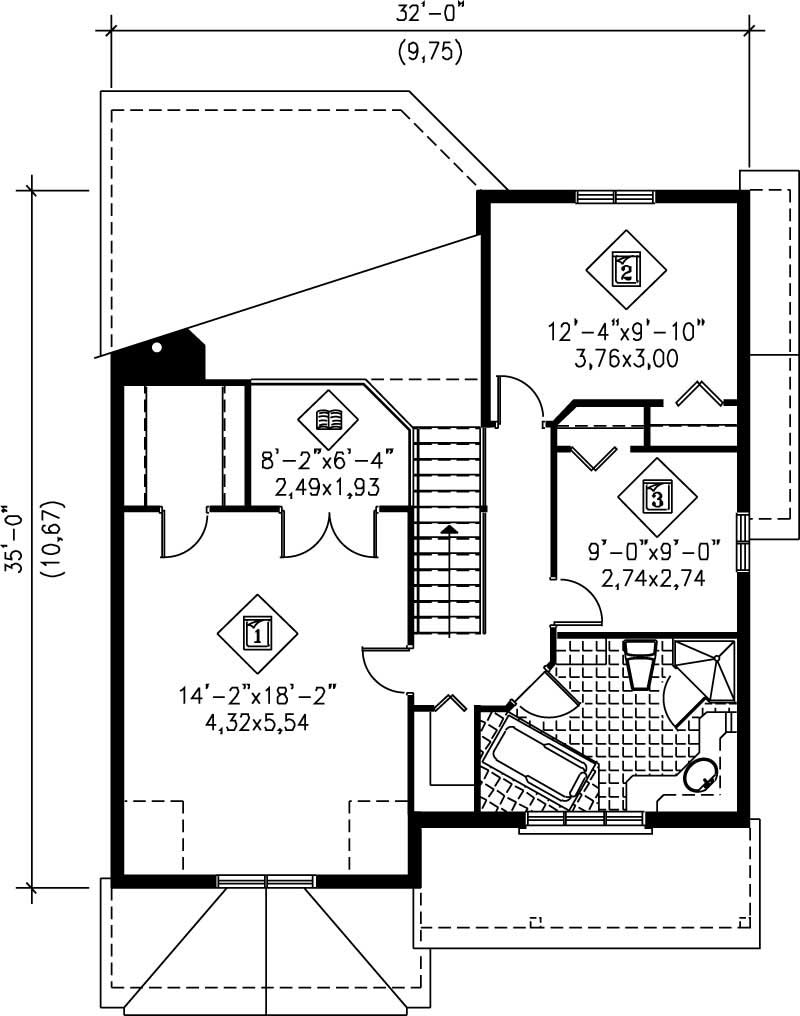 Floor Plan Second Story of Country Plan #157-1650