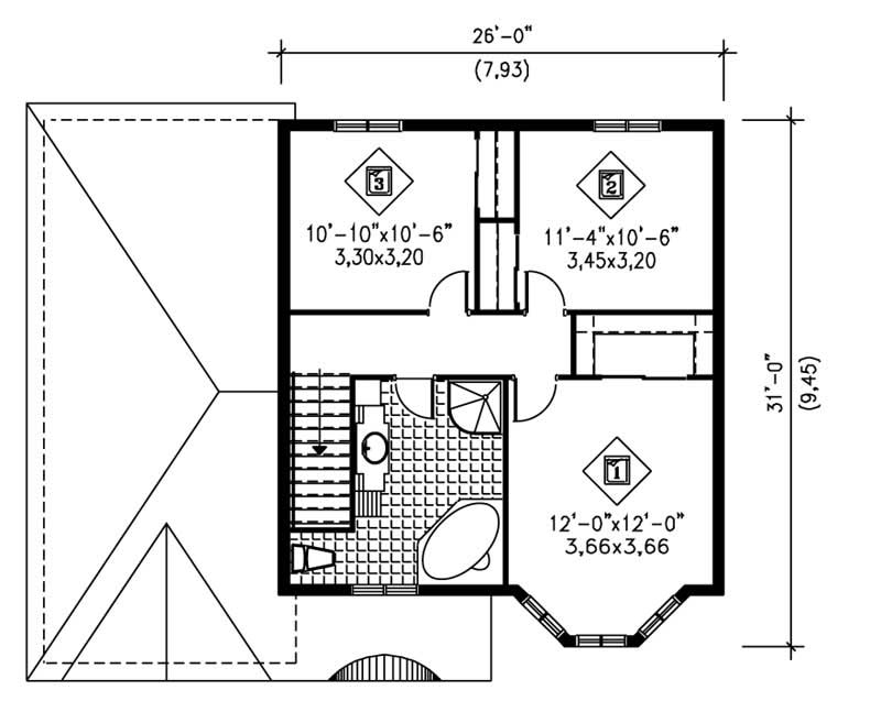 Floor Plan Second Story of European Plan #157-1652