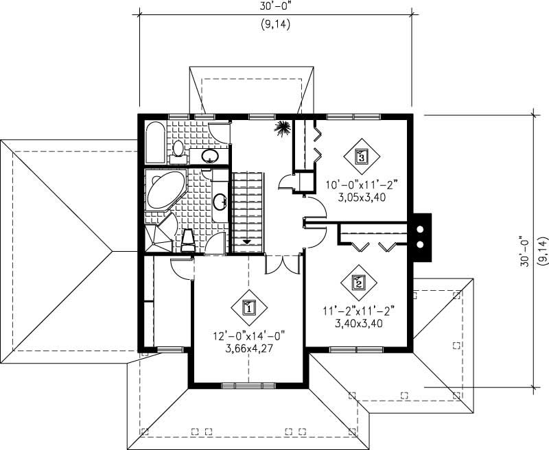 Floor Plan Second Story of Multi-Level Plan #157-1654