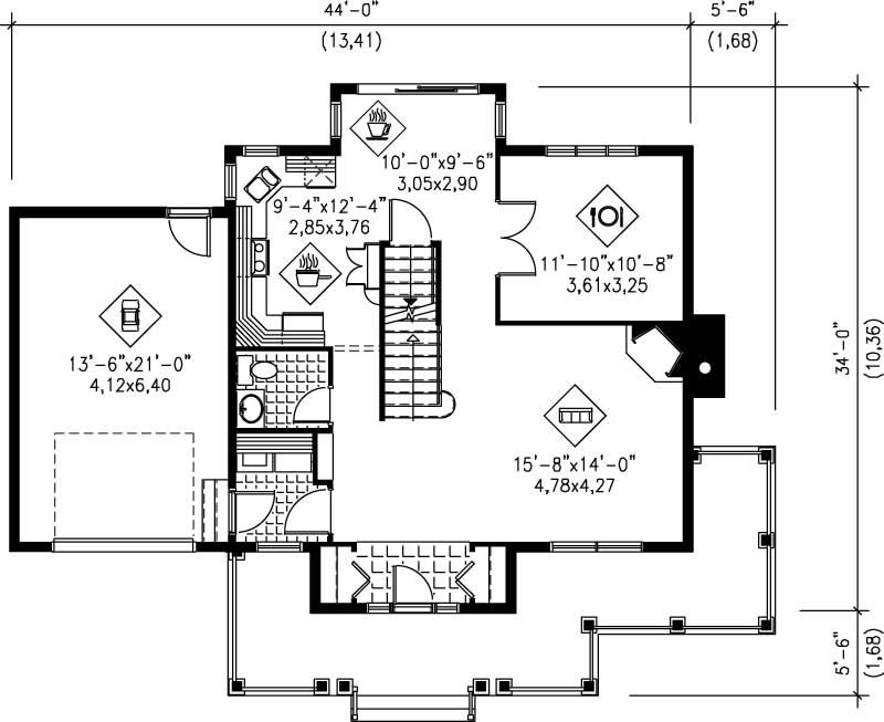Floor Plan First Story of Multi-Level Plan #157-1654