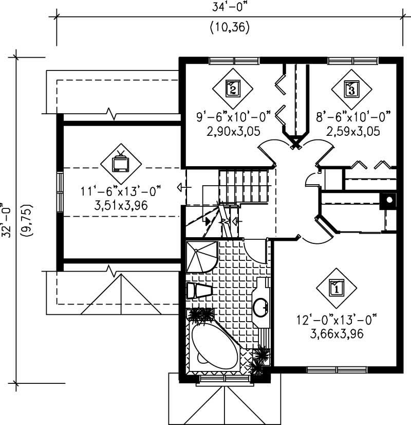Floor Plan Second Story of Ranch Plan #157-1655
