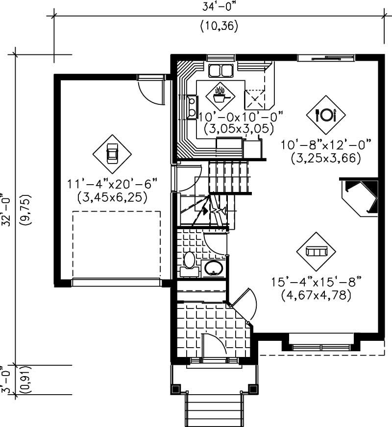 Floor Plan First Story of Ranch Plan #157-1655
