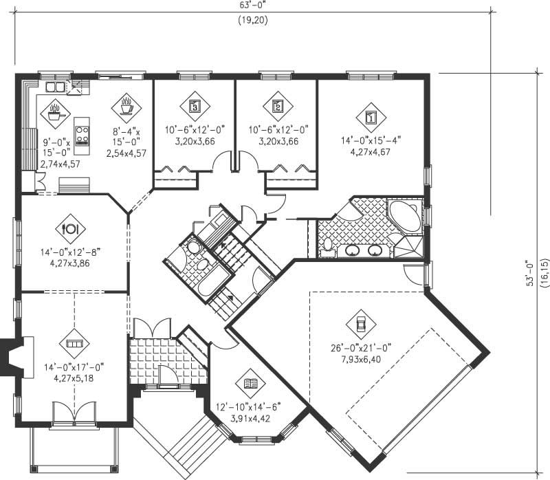 Floor Plan First Story of European Plan #157-1656