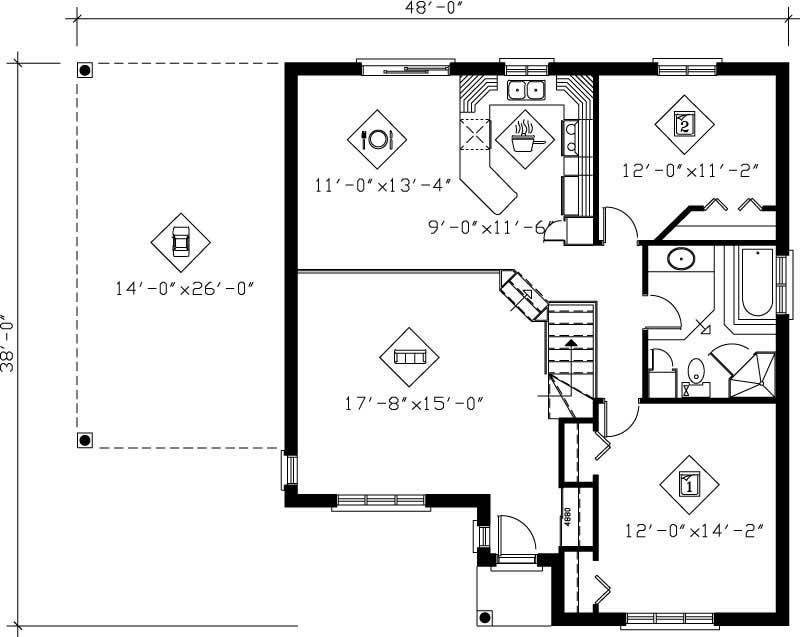 Floor Plan First Story of Ranch Plan #157-1657