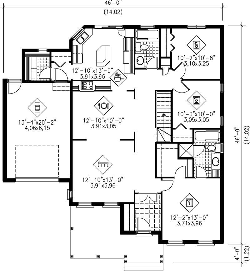 Floor Plan First Story of Ranch Plan #157-1659