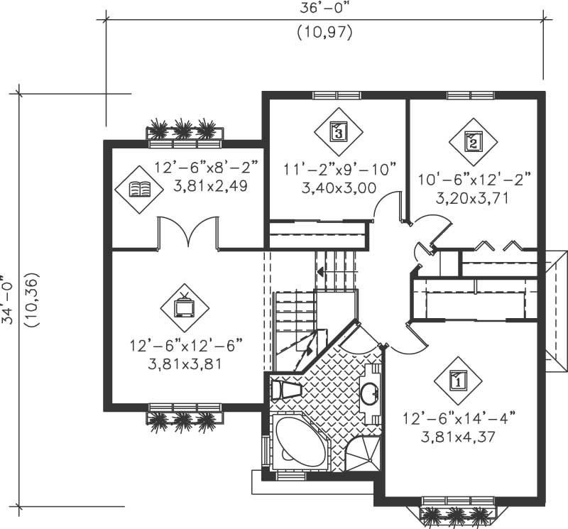 Floor Plan Second Story of Ranch Plan #157-1661