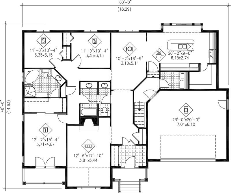 Floor Plan First Story of Country Plan #157-1662