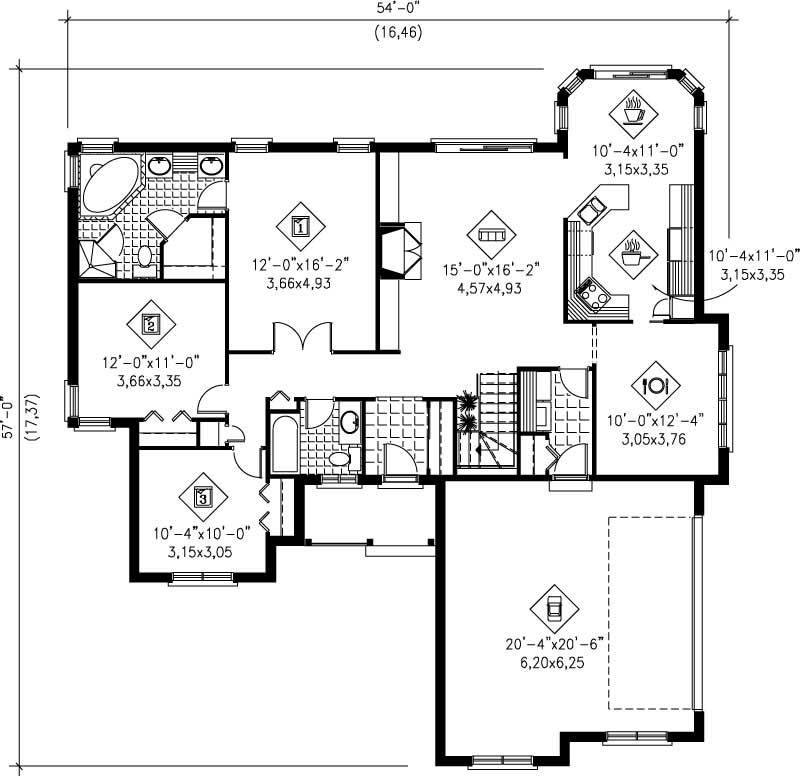 Floor Plan First Story of Bungalow Plan #157-1663