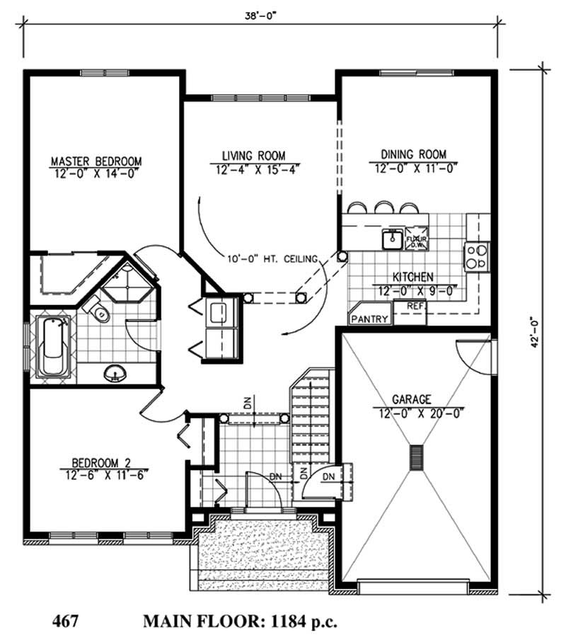 Floor Plan First Story of Bungalow Plan #158-1000