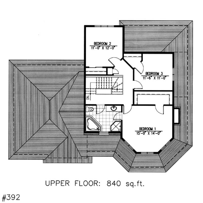 Floor Plan Second Story of Country Plan #158-1002