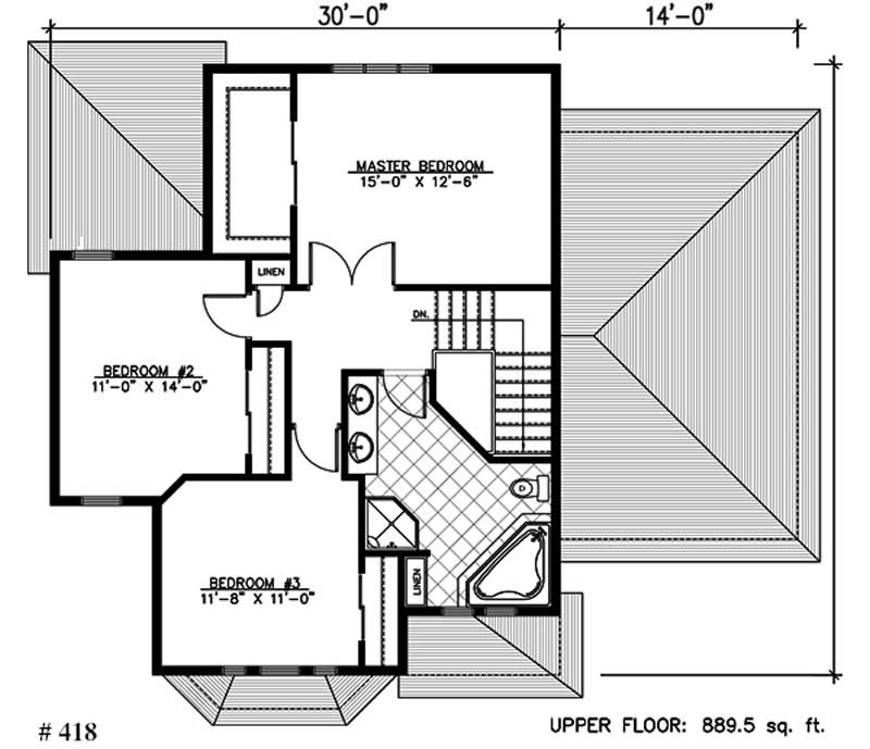 Floor Plan Second Story of Country Plan #158-1005