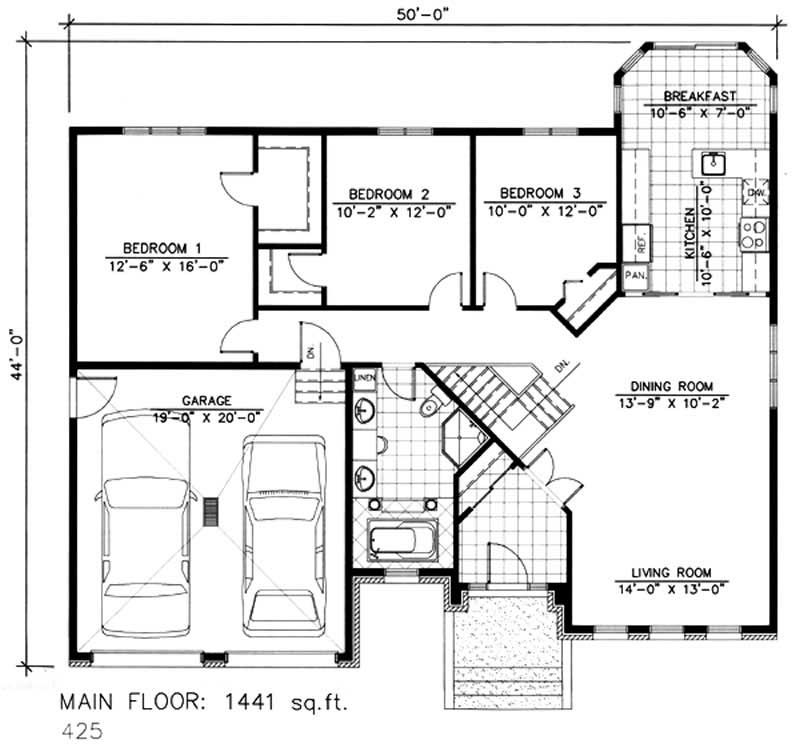 Floor Plan First Story of Ranch Plan #158-1007