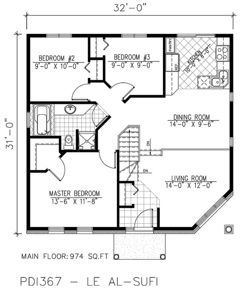 Floor Plan First Story of Ranch Plan #158-1008