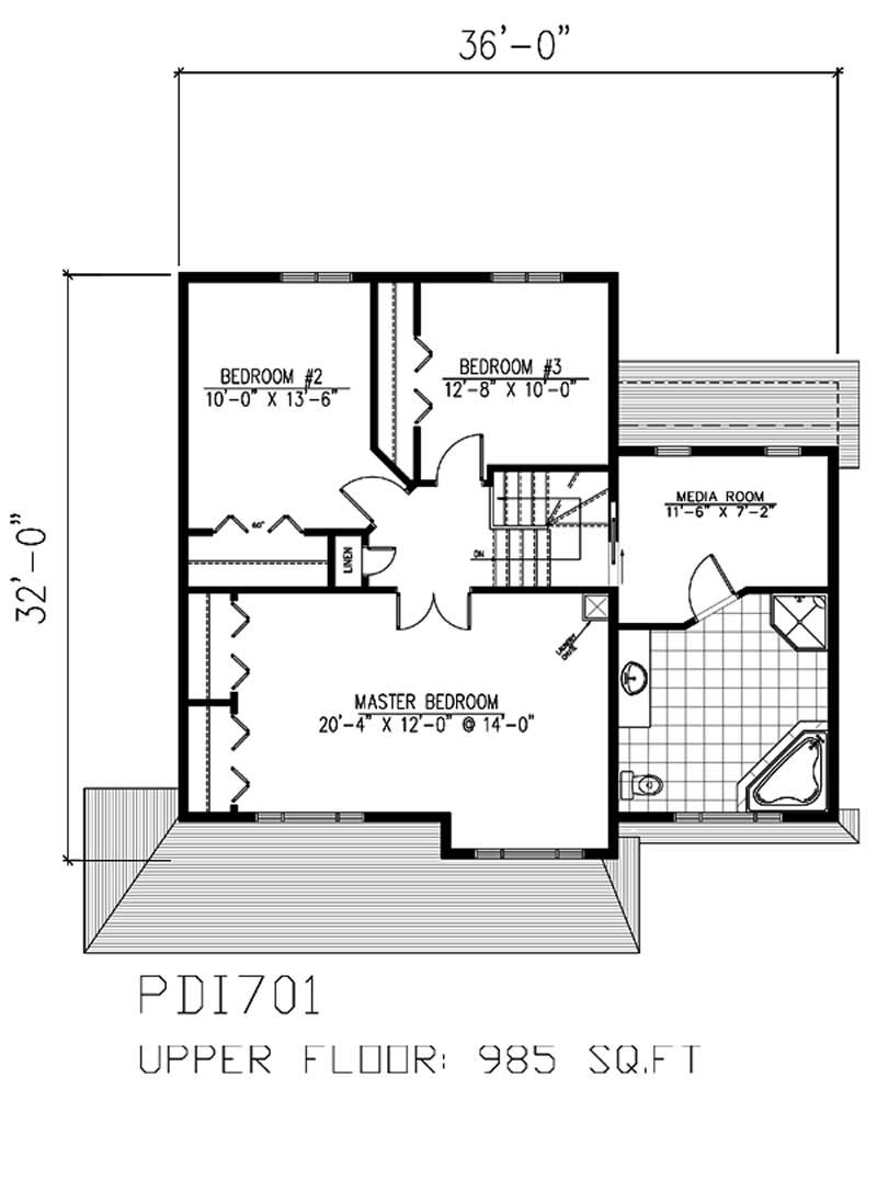 Floor Plan Second Story of Country Plan #158-1009