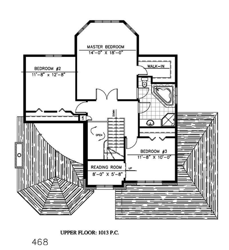 Floor Plan Second Story of European Plan #158-1011