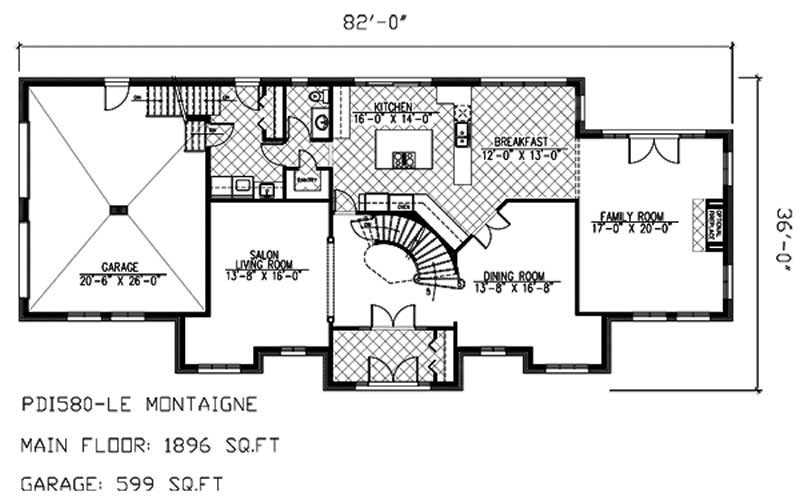 Floor Plan First Story of European Plan #158-1012
