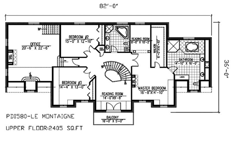 Floor Plan Second Story of European Plan #158-1012