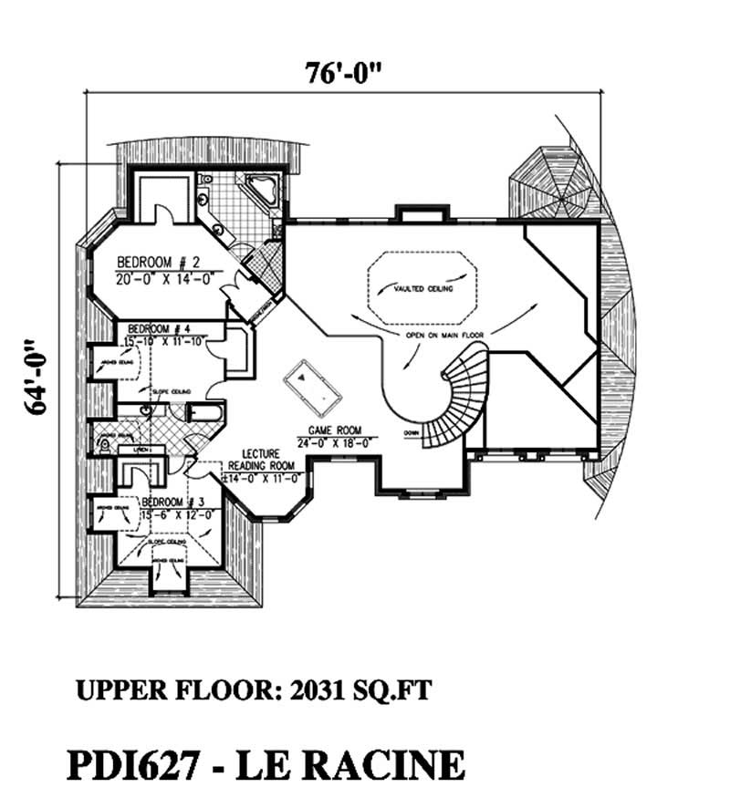 Floor Plan Second Story of European Plan #158-1021