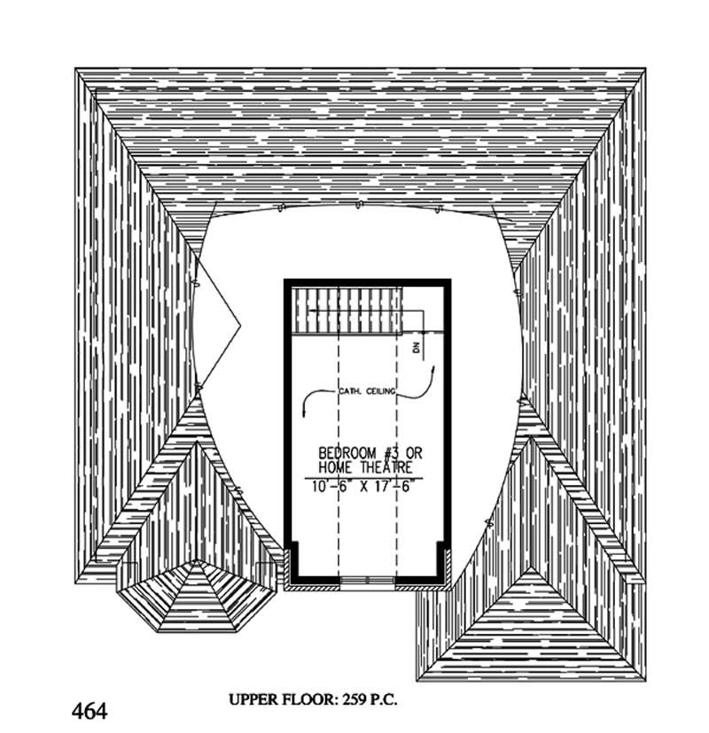 Floor Plan Second Story of European Plan #158-1022