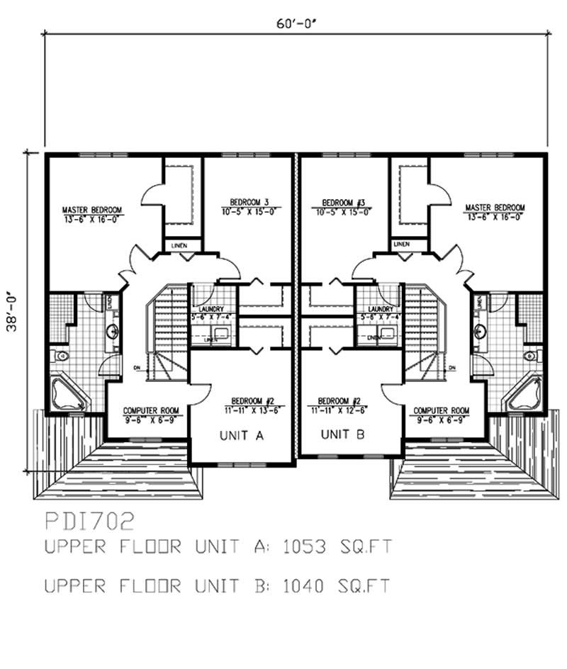 Floor Plan Second Story of Multi-Unit Plan #158-1026