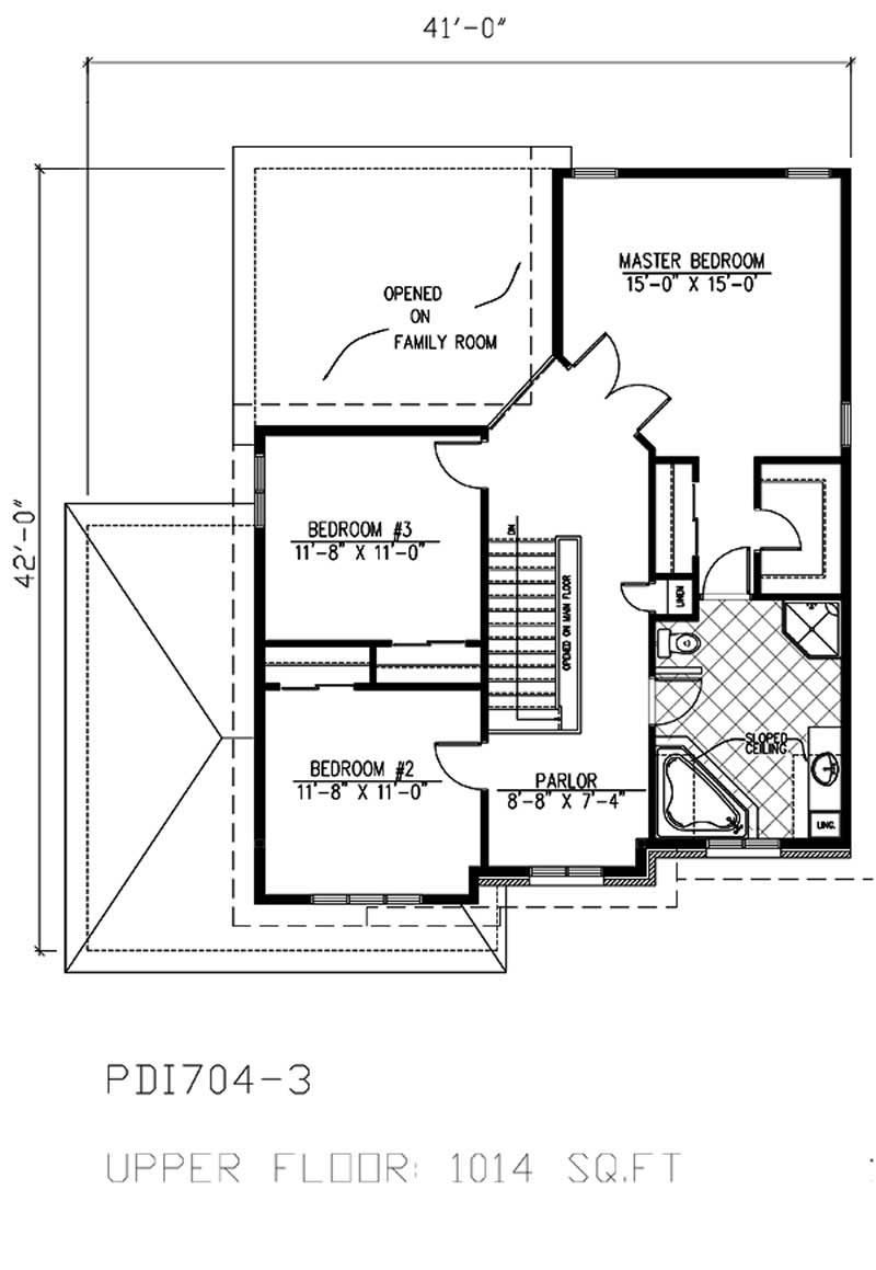 Floor Plan Second Story of European Plan #158-1028