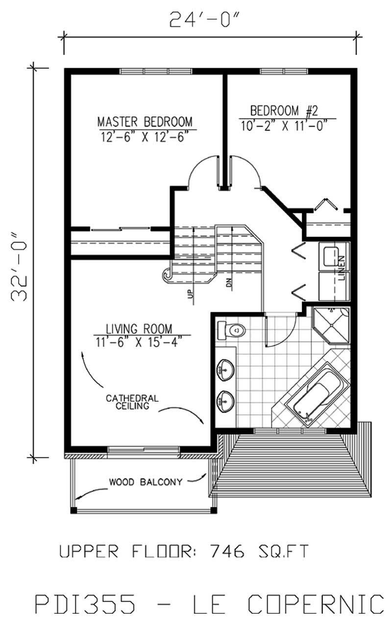 Floor Plan Second Story of European Plan #158-1029