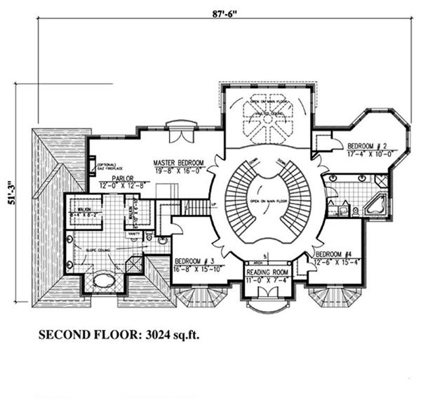 Floor Plan Second Story of Luxury Plan #158-1030