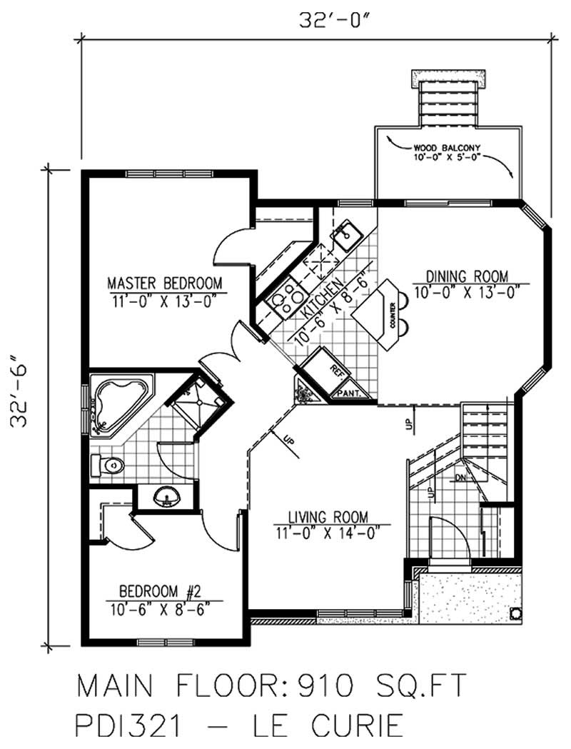 Floor Plan First Story of Ranch Plan #158-1031