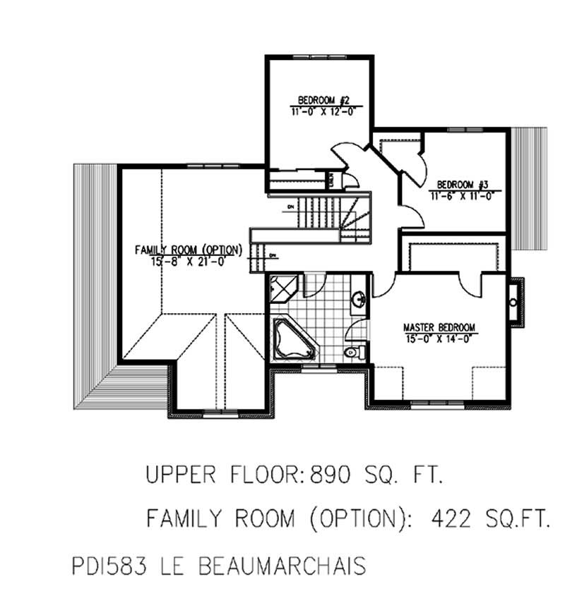 Floor Plan Second Story of European Plan #158-1032