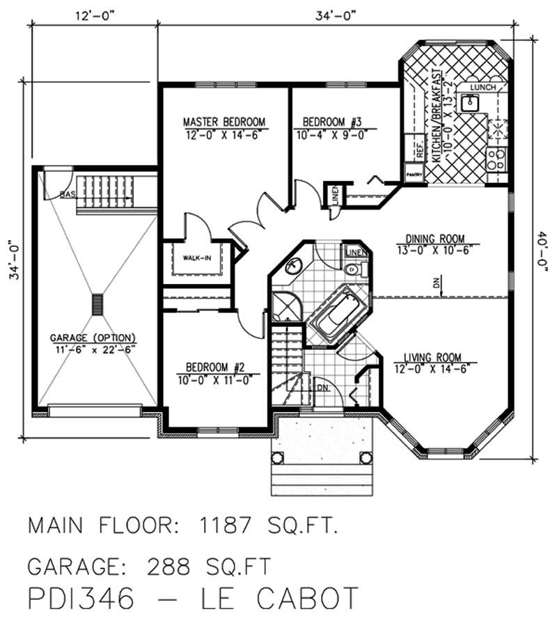 Floor Plan First Story of Bungalow Plan #158-1036