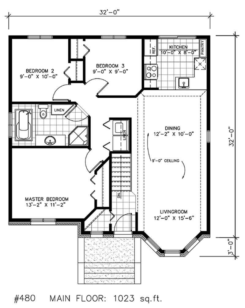 Floor Plan First Story of Bungalow Plan #158-1040
