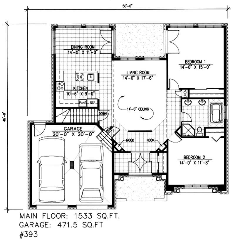 Floor Plan First Story of Ranch Plan #158-1041
