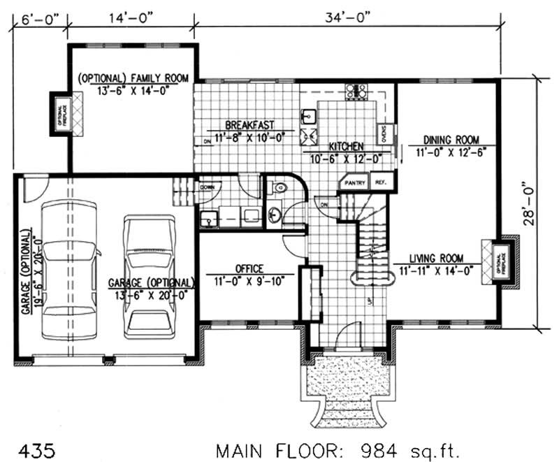 Floor Plan First Story of European Plan #158-1042