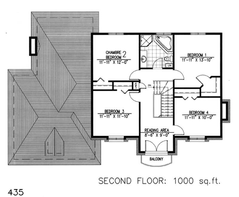 Floor Plan Second Story of European Plan #158-1042