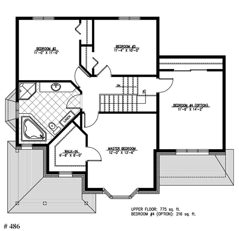 Floor Plan Second Story of European Plan #158-1050
