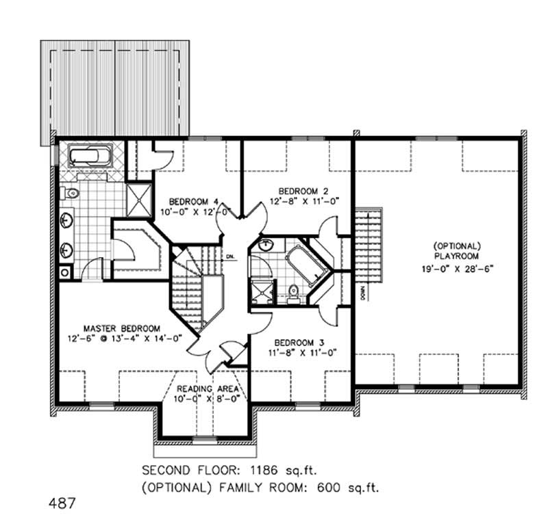 Floor Plan Second Story of European Plan #158-1051