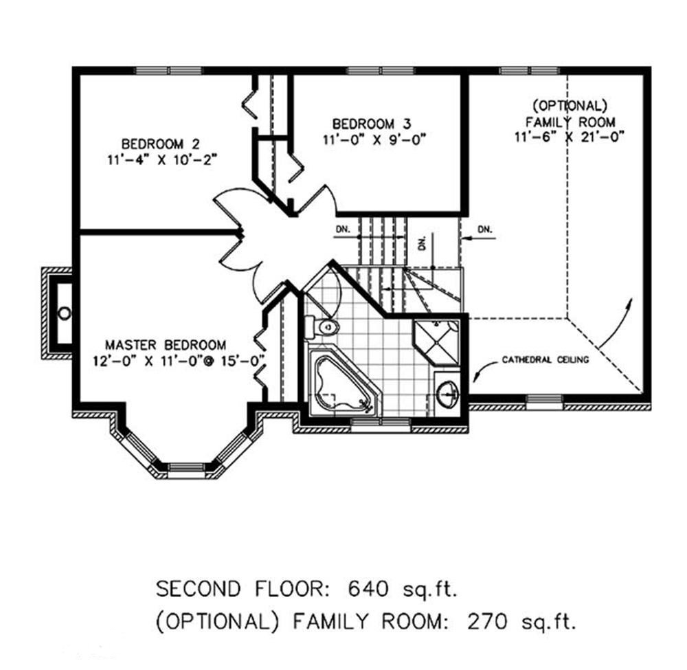 Floor Plan Second Story of European Plan #158-1053