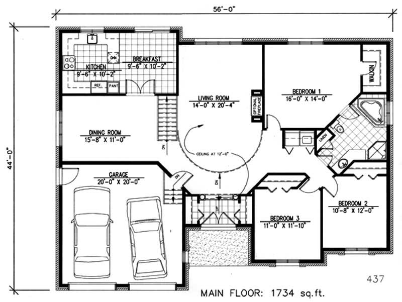 Floor Plan First Story of Ranch Plan #158-1054