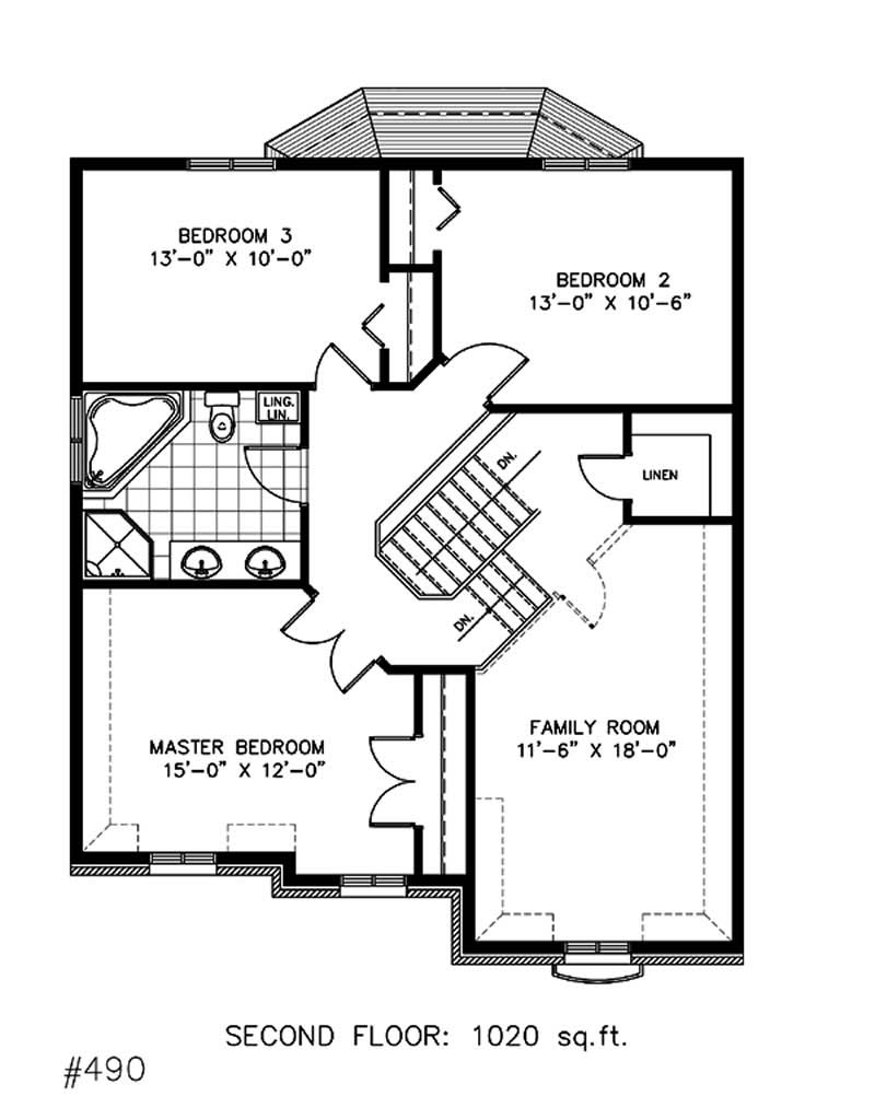Floor Plan Second Story of European Plan #158-1055