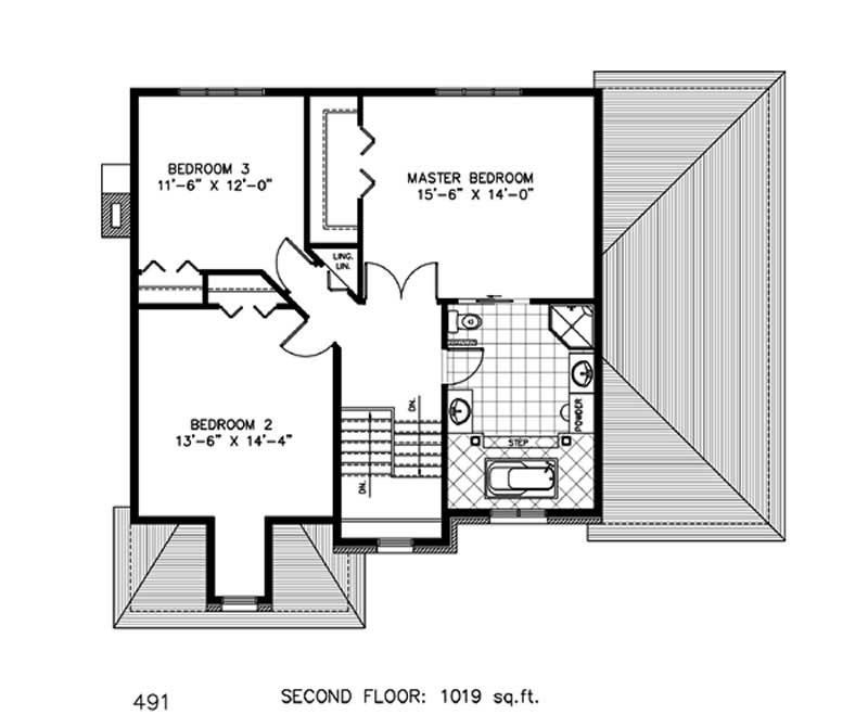 Floor Plan Second Story of European Plan #158-1056