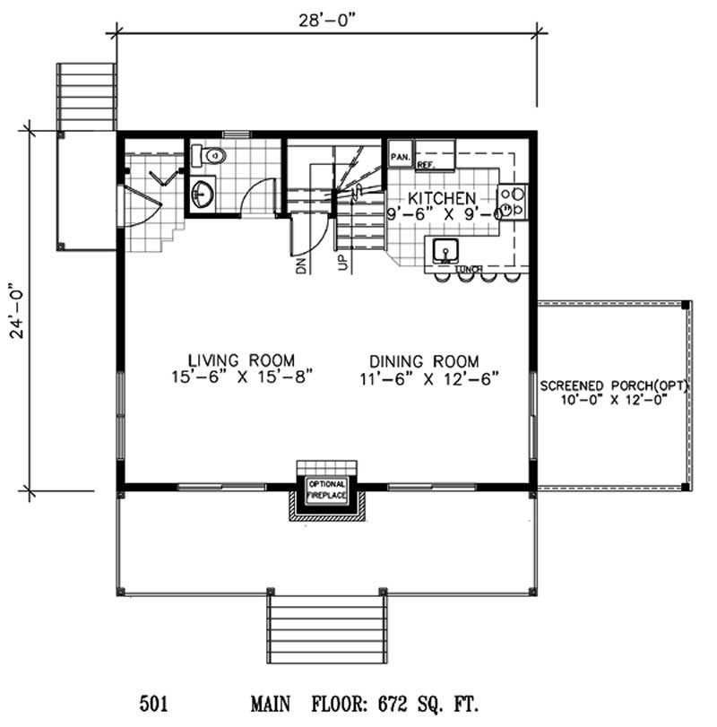 Floor Plan First Story of Log Cabin Plan #158-1058