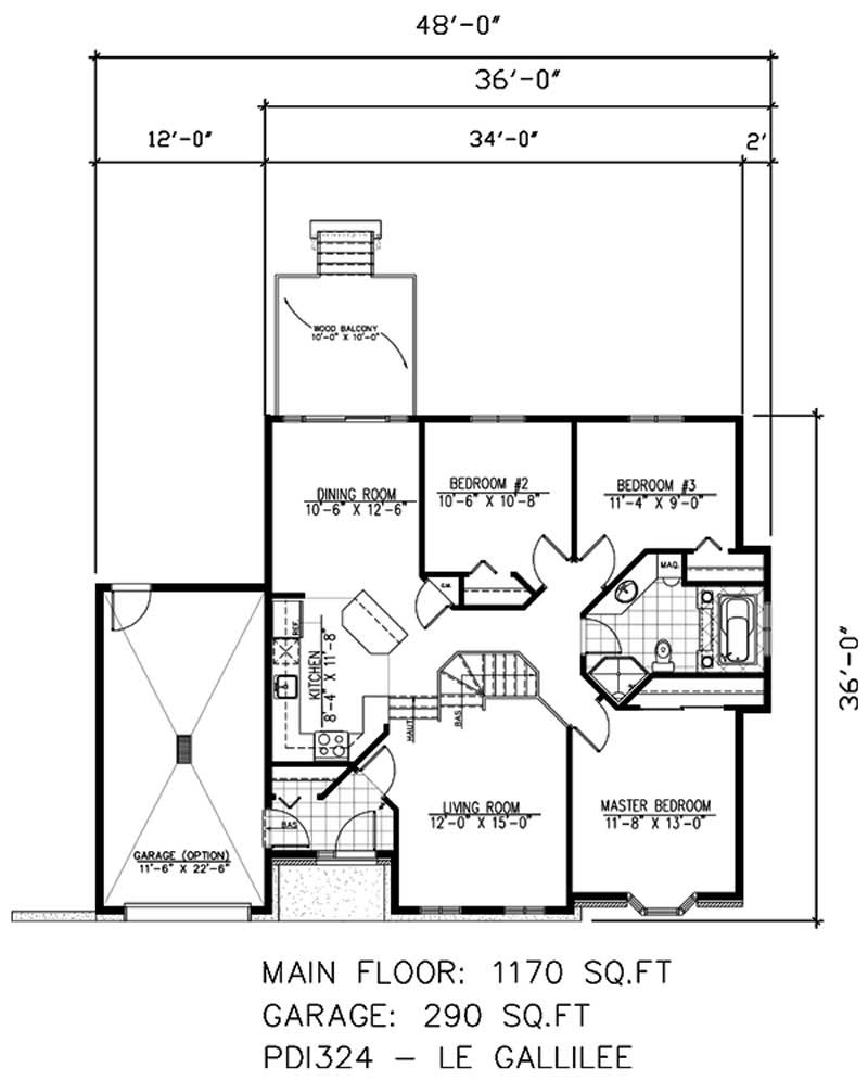 Floor Plan First Story of Bungalow Plan #158-1059