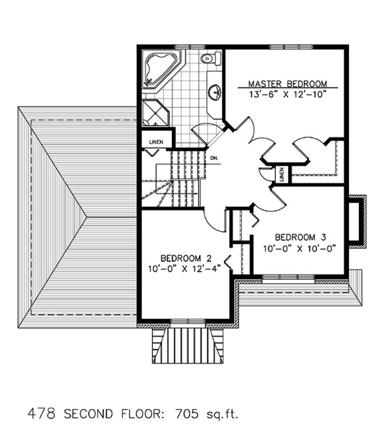 Floor Plan Second Story of European Plan #158-1060