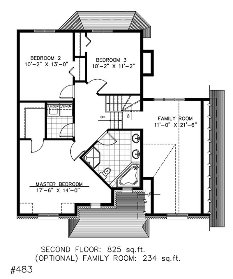 Floor Plan Second Story of European Plan #158-1063
