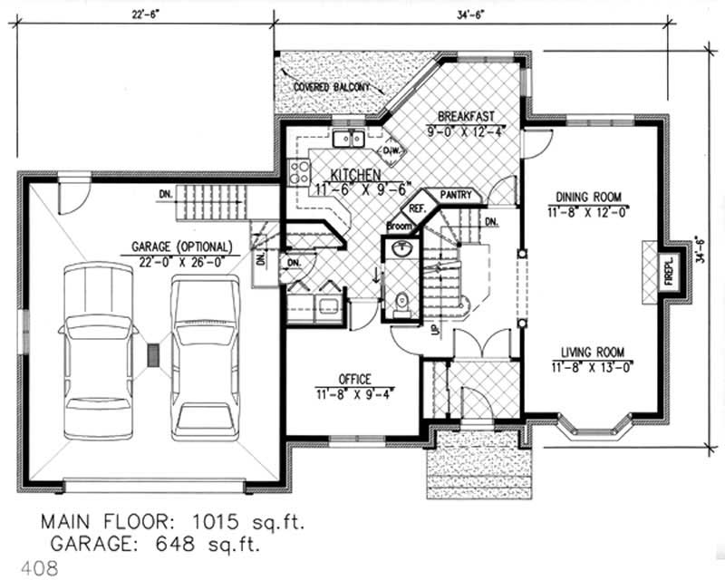 Floor Plan First Story of Ranch Plan #158-1066