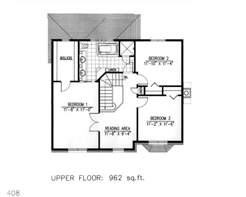 Floor Plan Second Story of Ranch Plan #158-1066