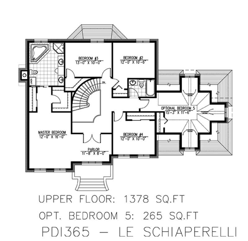 Floor Plan Second Story of European Plan #158-1068